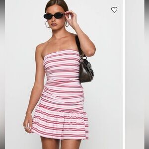 Princess Polly Strapless Pink and White Dress